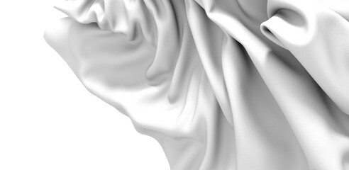 A close-up abstract photo of white fabric draped and flowing. The image shows the soft, smooth...