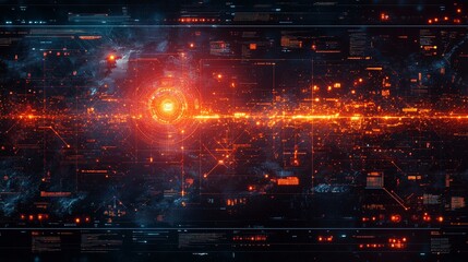Fototapeta premium A conceptual image of an Intrusion Detection System (IDS) actively monitoring network traffic and detecting malicious activity. 304