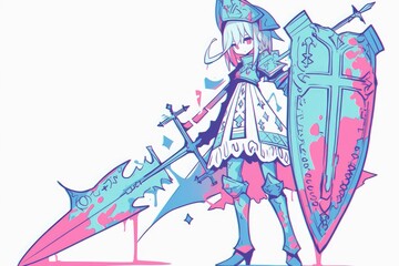Anime Girl Knight with Sword and Shield