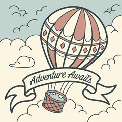 Vintage Hot Air Balloon with Adventure Typography