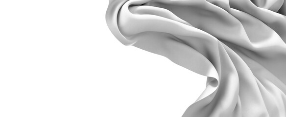A close-up abstract photo of white fabric draped and flowing. The image shows the soft, smooth...