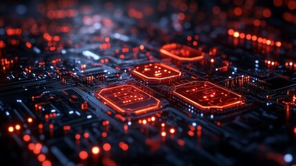 A visualization of blockchain technology with multiple secure nodes ensuring the integrity of data and preventing unauthorized access. 410