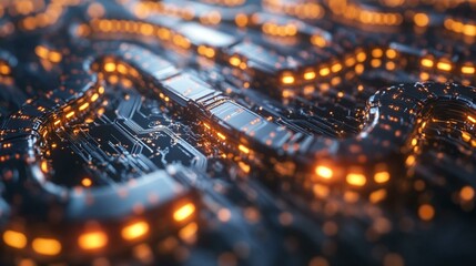 A blockchain with encrypted transactions represented as glowing blocks, showcasing the secure and transparent nature of blockchain. 427