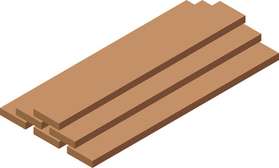 Isometric view of wooden planks stacked, representing construction material supply and carpentry