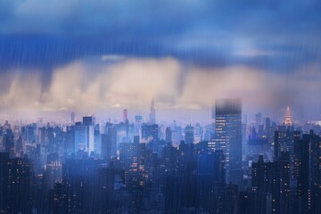 Fototapeta premium The cloudy sky and shiny drops turn the city into a real picture. Generative AI