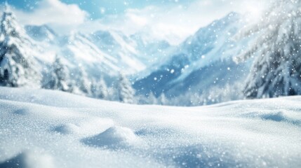 Majestic Winter Landscape with Snowcovered Mountains, ideal for travel or winter sports advertising