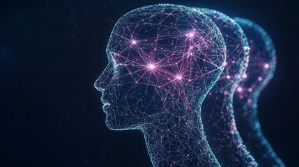 Business team building brainstorm goal imagine innovation Abstract digital network of human heads.