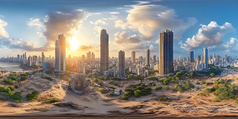 Fototapeta premium Mumbai Skyline Sunset Aerial View