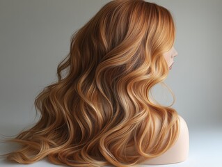 Fototapeta premium A mannequin showcasing long, wavy, auburn hair with a smooth finish.