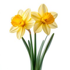 Cheerful Daffodil Narcissus sp closeup with bright yellow petals and a trumpetshaped corona isolated on a transparent white background