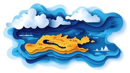 Paper Cut Landscape of Island