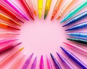 Obraz premium Colorful Markers Arranged in a Circle on Pink