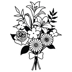 Floral Bouquet Line Art
A detailed line art of a beautiful floral bouquet with roses, lilies, and daisies arranged elegantly, designed for coloring pages. Adobe Illustrator Artwork