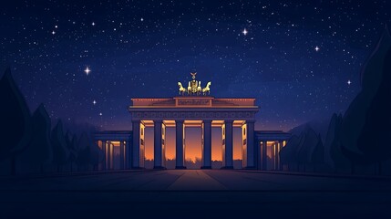 Obraz premium Night view of Brandenburg Gate, starlit sky, city park