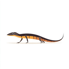 Fototapeta premium Black and orange lizard walking, side profile.