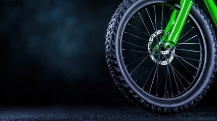 Naklejka premium Close up of a bicycle tire showing tread patterns and rubber material in natural lighting