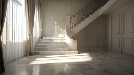 Obraz premium Traditional kitchen in beautiful new luxury home with hardwood floors, wood beams, Modern Minimalist Kitchen with Sleek Design, White Cabinetry,