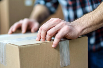 Family Relocation with Cardboard Boxes and Belongings in New Apartment Interior, Generative AI photo art