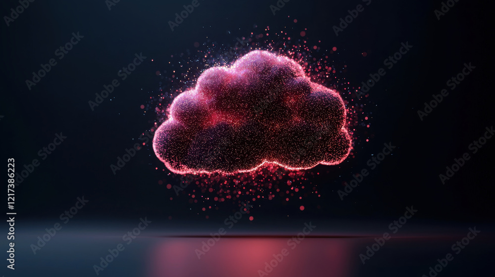 Poster glowing cloud structure with vibrant particles, showcasing blend of technology and creativity. this 