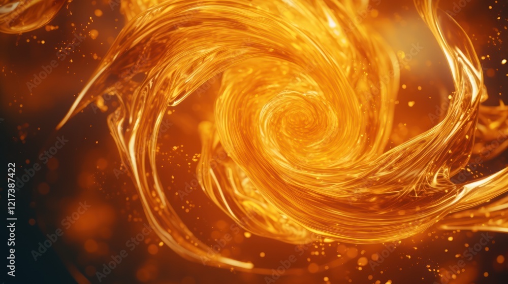 Poster swirling golden energy design with radiant light effects, creating a dynamic visual representation o