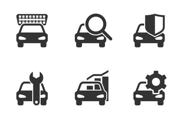 Car diagnostics icons set for OBD devices. In monochrome style