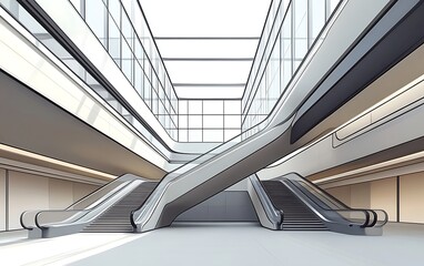 Fototapeta premium Modern shopping mall escalators