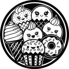 Cute Kawaii Food Doodles
Adorable kawaii-style line art of food items like smiling cupcakes, ice cream, and donuts. Adobe Illustrator Artwork