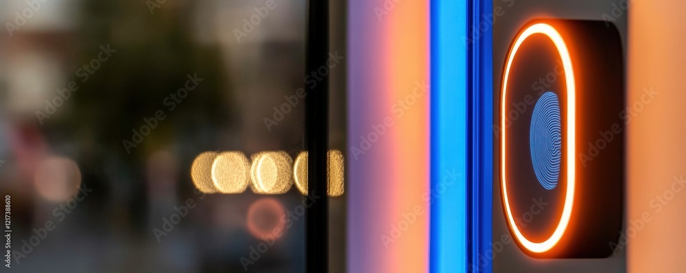 Poster smart security biometrics hardware concept. a close-up of a modern biometric scanner with glowing li