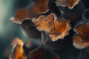 Obraz premium Close-up of orange and brown textured organic forms resembling weathered cups or fungi.