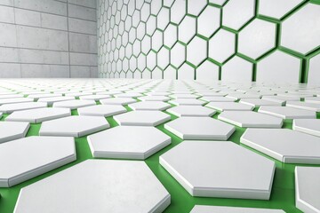 Obraz premium Geometric design featuring white and green hexagons in a futuristic and minimalist style, green, design, white