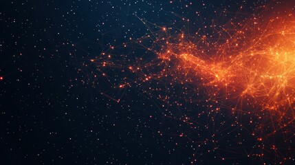 Obraz premium Abstract fiery nebula with glowing particles and lines.