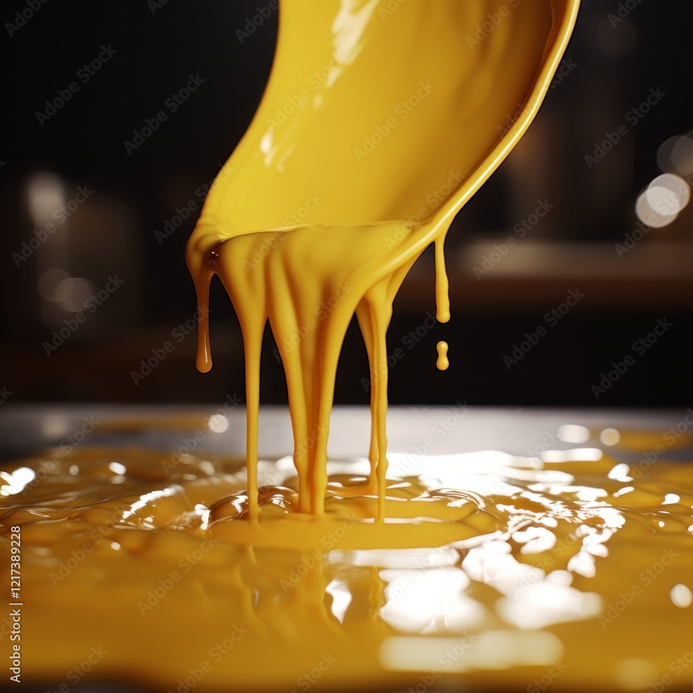 Poster bright yellow paint splashing in a creative artistic environment, capturing vibrant colors and textu