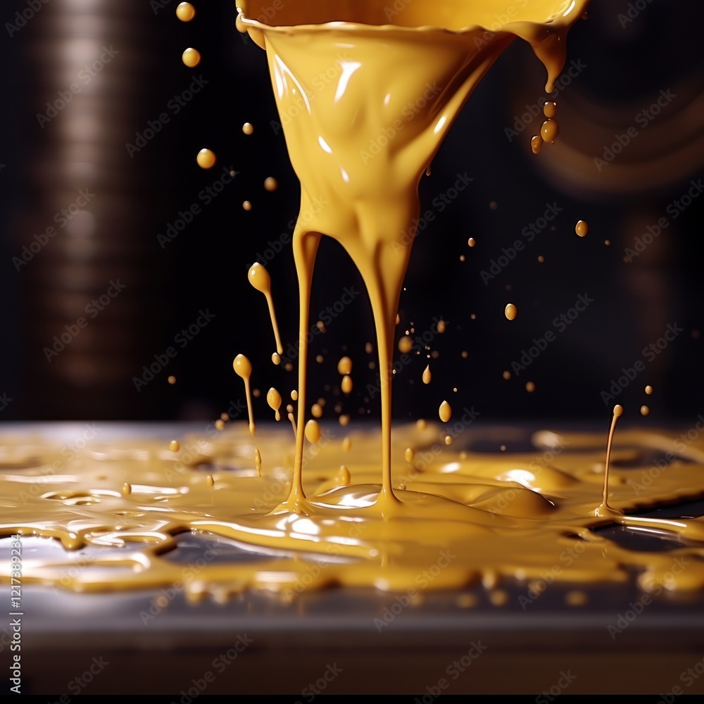 Poster splashing liquid gold paint with dynamic movement captured in a vibrant art scene perfect for creati
