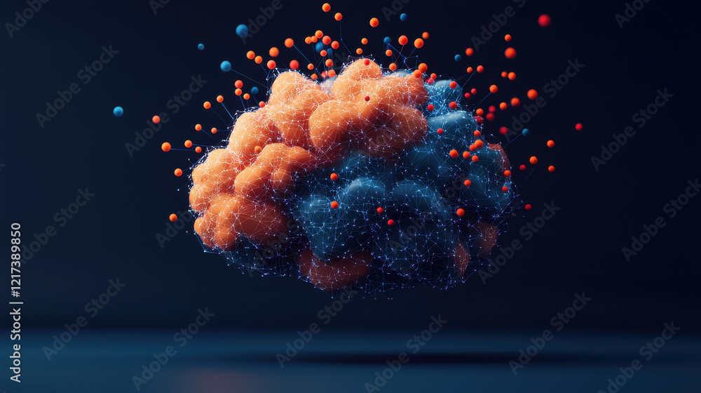 Poster surreal cloud formation with glowing digital circuits and colorful particles, creating captivating v