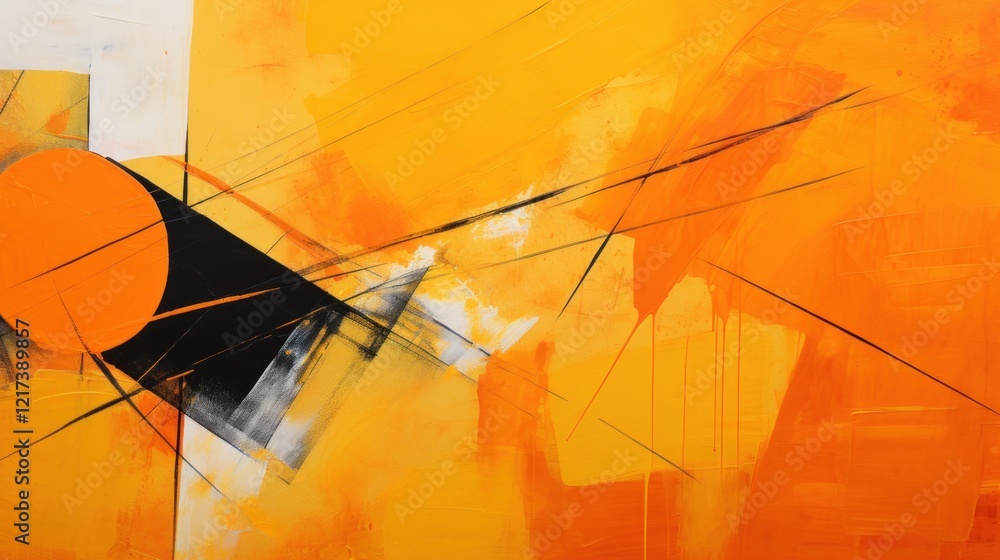 Poster abstract modern artwork with bold orange and black elements featuring geometric shapes and dynamic l