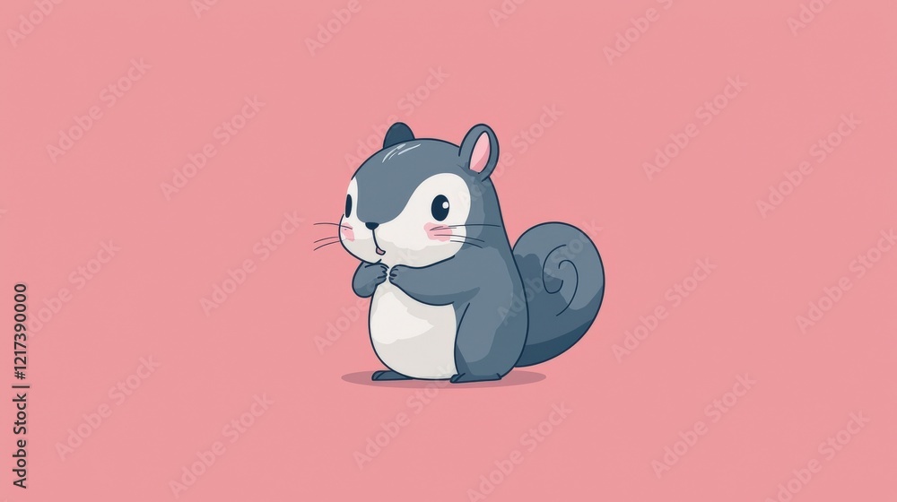 Poster cute cartoon squirrel character with a playful expression on a vibrant pink background suitable for 