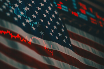 American Economic Power: U.S. Flag with Financial Data Background Symbolizing Economic Strength
