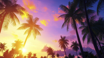 stunning tropical sunset with palm trees silhouetted against colorful sky