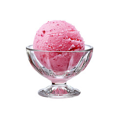Delicious pink ice cream scoop in glass bowl, Isolated on white background