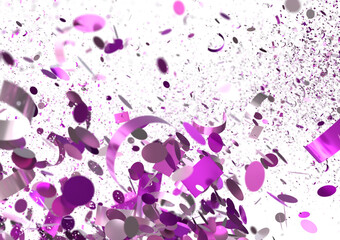 Vibrant purple confetti bursts on white. Ideal for celebration, party, or festive designs.