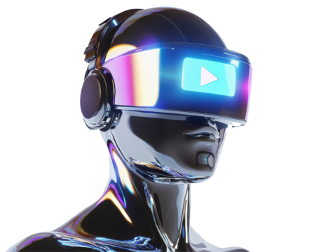 Isolated Silver Metallic Man Wearing VR Headset