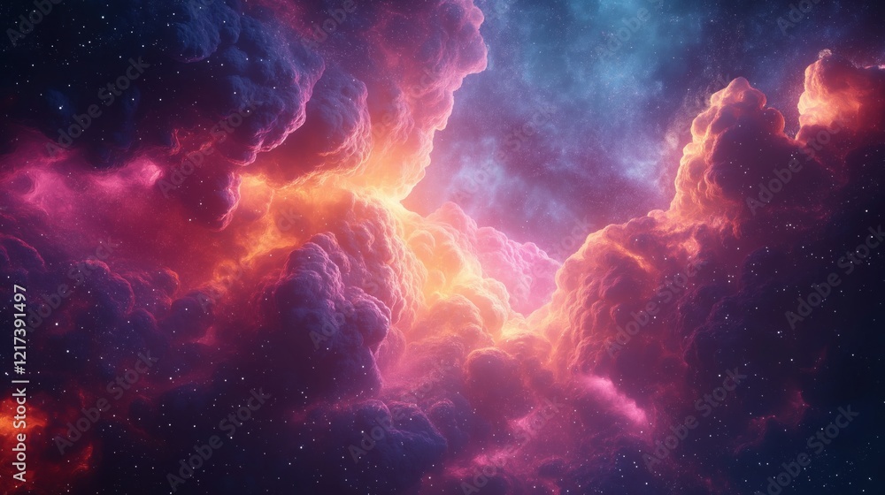 Wall mural a colorful space with a lot of clouds and stars