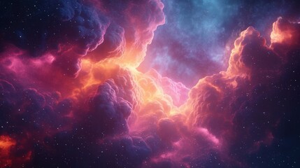 Naklejka premium A colorful space with a lot of clouds and stars