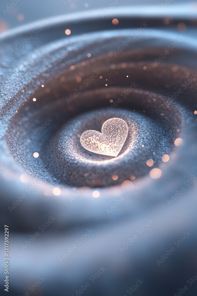 Poster a captivating spiral pattern draws the eye toward a luminous heart at the center. soft light and shi