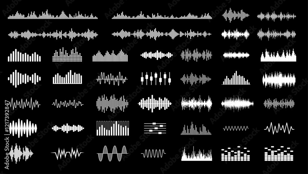 Aufkleber vector sound waves - set of audio music illustration graphics and symbols showing spectrum waveform 