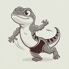 Naklejka premium Cartoon lizard with a large head and small body, featuring bright colors and a playful expression.