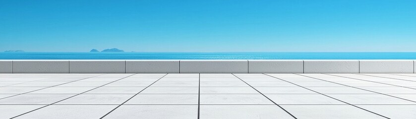 Obraz premium Minimalist Seascape Ocean View from White Tile Terrace, Seascape Photography, Minimalist Design Seascape, Minimalism