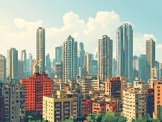 Obraz premium Cityscape panorama, modern and old buildings, sunny day, urban view, possible use for travel/tourism