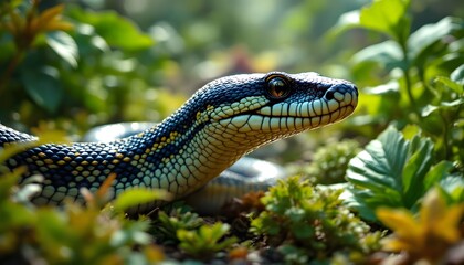 Fototapeta premium Stunning Green Tree Python Snake in Lush Nature