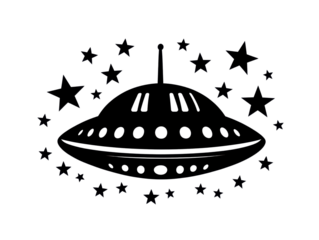 Isolated UFO Spacecraft Silhouette with Stars
